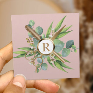 Carte De Visite Carré Liste de cheveux Lashes Salon Botanique Blush Rose