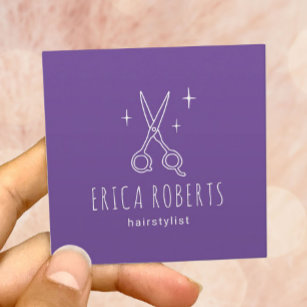 Carte De Visite Carré Liste de cheveux minimaliste ciseau violet Salon