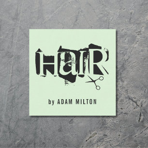 Carte De Visite Carré Liste moderne de ciseaux noirs verts Liste de chev