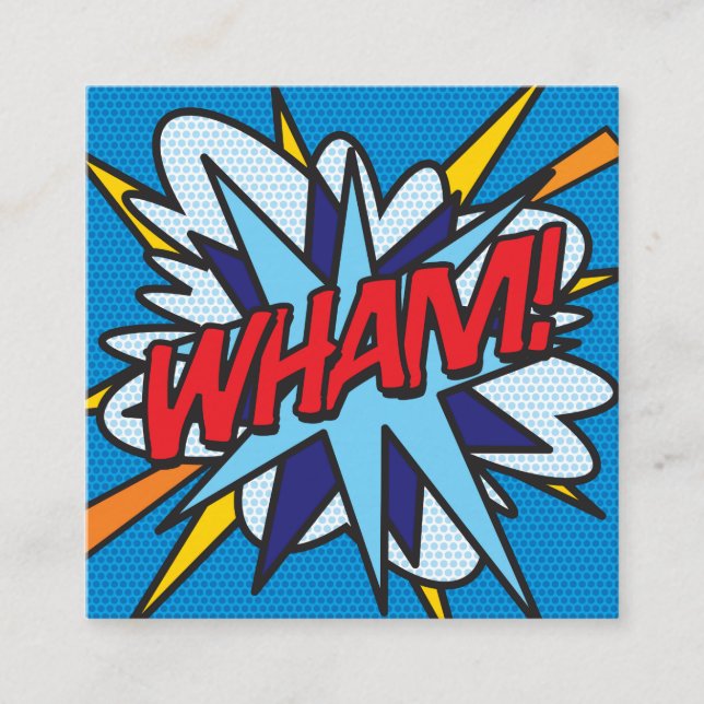 CARTE DE VISITE CARRÉ LIVRE DE BANDE DESSINÉE RÉTRO AMUSANT WHAM (Devant)