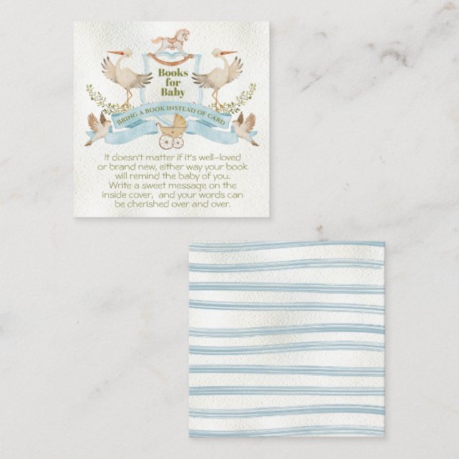 Carte De Visite Carré Livres d'aquarelle Stork Crest pour bébé (Devant / Derrière)