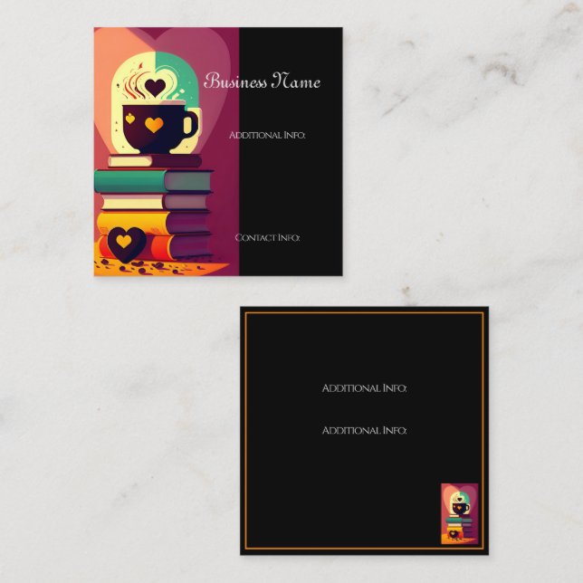 Carte De Visite Carré Livres Et Café (Devant / Derrière)