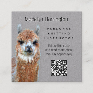 Carte De Visite Carré Llama Knitting Instructor QR code Business Card