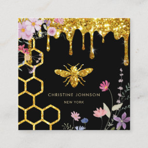 Carte De Visite Carré logo abeille et fleur sauvage
