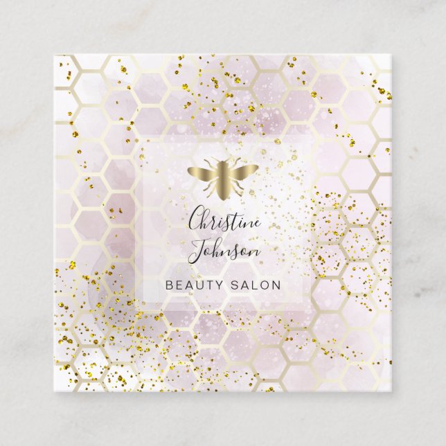 Carte De Visite Carré logo abeille sur la parties scintillant FAUX aquar (Devant)