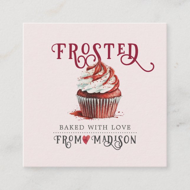 Carte De Visite Carré Logo Baker's Cupcake Calligraphie Script rose (Devant)