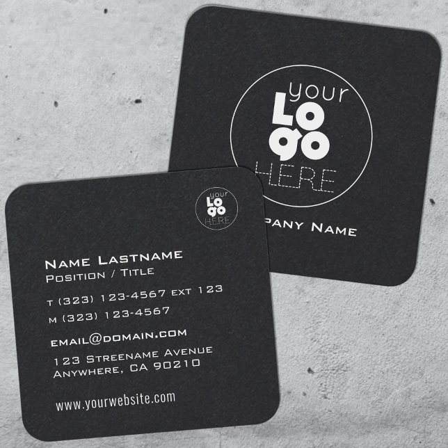 Carte De Visite Carré Logo blanc moderne sur Masculine Arête Arrondie No (Créateur téléchargé)