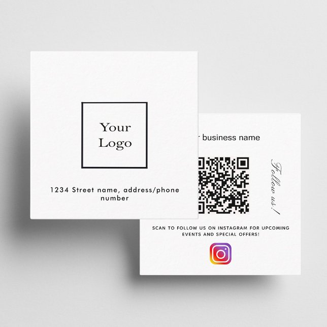 Carte De Visite Carré Logo blanc qr code instagram suivez-nous (Créateur téléchargé)