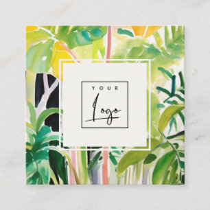 Carte De Visite Carré Logo botanique de feuillage tropical luxuriant Boh