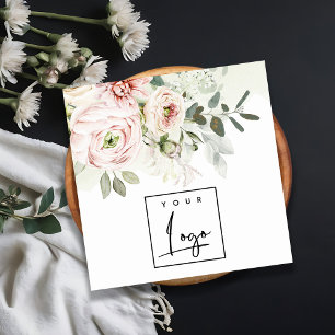 Carte De Visite Carré Logo botanique floral souple rose poitrine feuillu