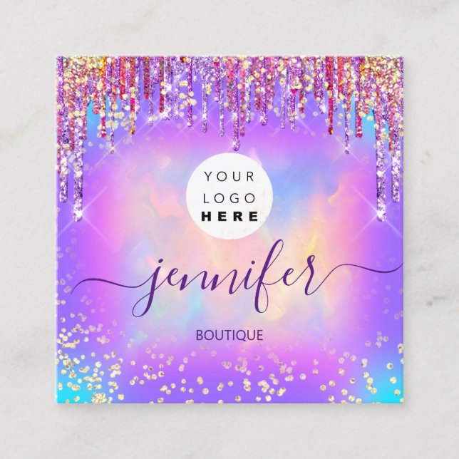 Carte De Visite Carré Logo Boutique Boutique Parties scintillant Drives  (Devant)