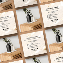 Carte De Visite Carré Logo Classy Modern Gold Foil Photo & Socials