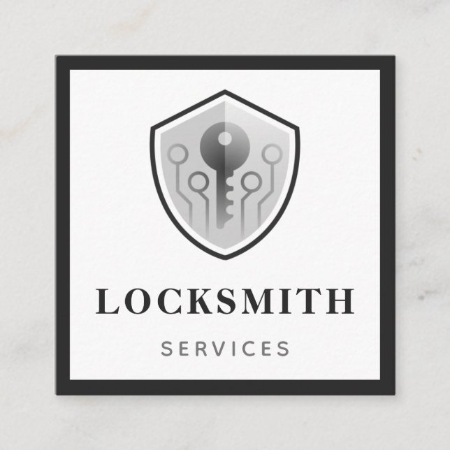 Carte De Visite Carré Logo Clé Grise Locksmith Services Médias sociaux G (Devant)