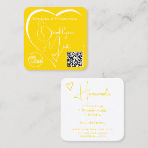 Carte De Visite Carré Logo Code QR Modèle Calligraphie Coeur Jaune