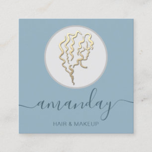Carte De Visite Carré Logo Coiffeur maquillage Artiste gris bleu fumé