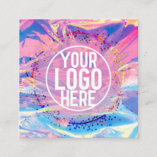 Carte De Visite Carré Logo Confetti Parties scintillant Holographe rose