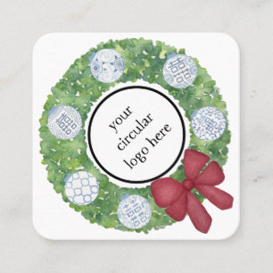 Carte De Visite Carré Logo customisé Happy Holidays Wreath Favoriser Tag
