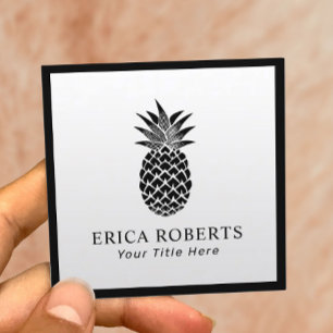 Carte De Visite Carré Logo d'ananas minimaliste cadre noir élégant