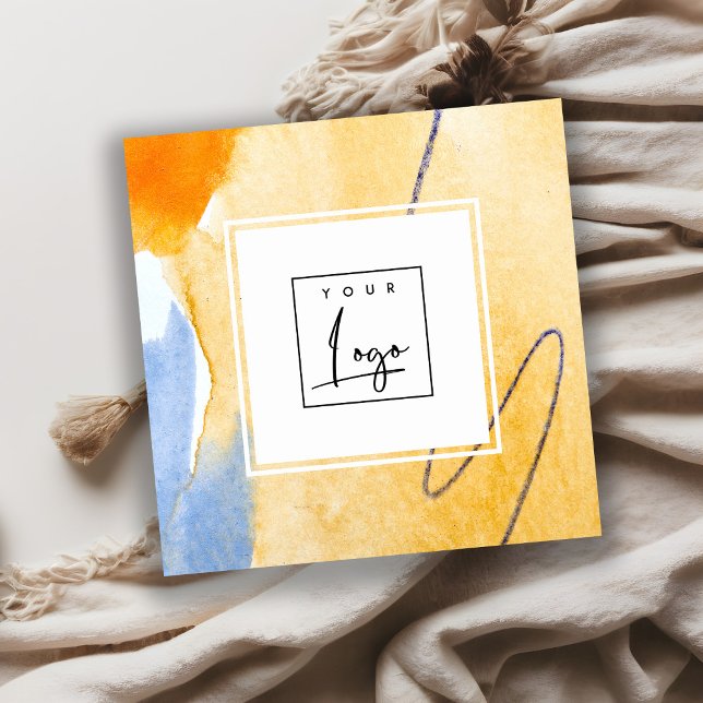 Carte De Visite Carré Logo d'art Abstrait Artistic Jaune Bleu Aquarelle (Créateur téléchargé)