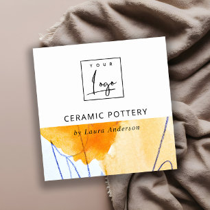 Carte De Visite Carré Logo d'art Abstrait Artistic Jaune Bleu Aquarelle