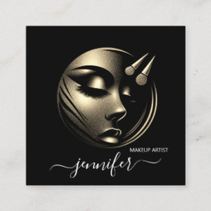Carte De Visite Carré Logo d'artiste de maquillage professionnel noir bl