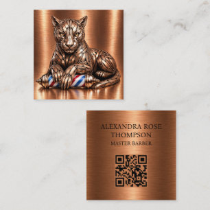 Carte De Visite Carré Logo de barbier Rose Gold Rasoir Panthère Salon de
