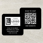 Carte De Visite Carré Logo de Black Custom moderne et code QR<br><div class="desc">Le design moderne et minimaliste de carte de visite carré noir et blanc présente le logo de votre entreprise et le code QR personnalisé sur le dos. Customisez le libellé avec vos renseignements commerciaux préférés, tels que le nom commercial, l'adresse, le numéro de téléphone ou le site Web. Vous pouvez...</div>