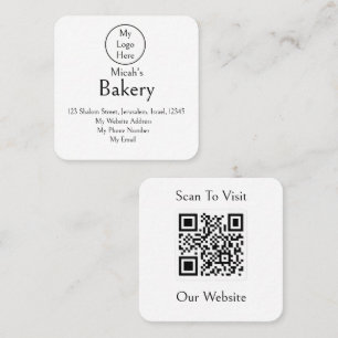 Carte De Visite Carré Logo de boulangerie à code QR luxe minimal disposi