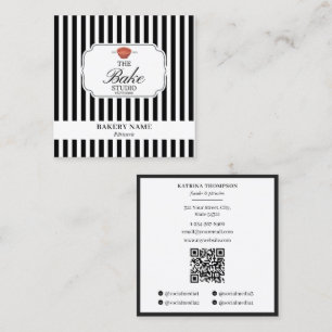 Carte De Visite Carré Logo de boulangerie à rayures noires et blanches p