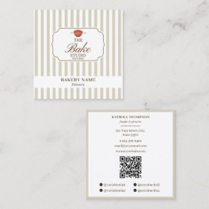 Carte De Visite Carré Logo de boulangerie rayures marron et beige Preppy