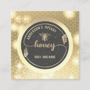 Carte De Visite Carré Logo de branche de miel vintage brillant or