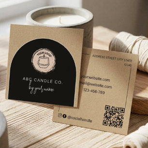 Carte De Visite Carré Logo de code Qr arqué moderne de bougie beige Entr