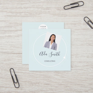 Carte De Visite Carré Logo de code QR Custom Photo Consulting Aqua