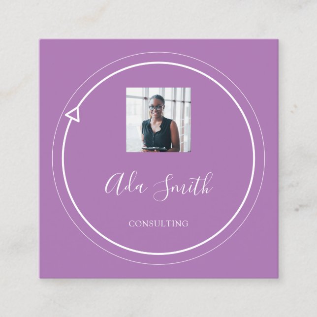 Carte De Visite Carré Logo de code QR Custom Photo Consulting Purple (Devant)
