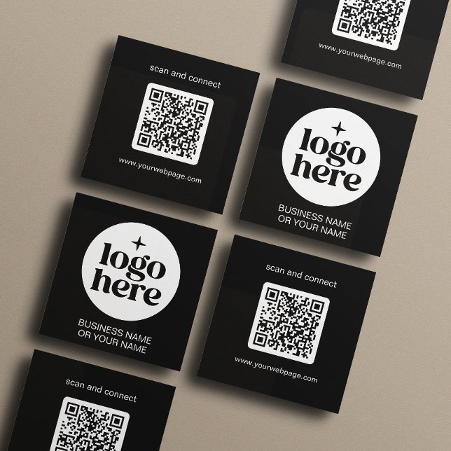 Carte De Visite Carré Logo de code QR minimal noir moderne (Front and back of 2.5 inch square business card. Choose a corner and paper style.)