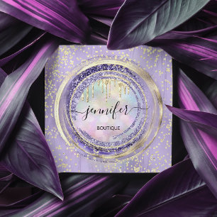 Carte De Visite Carré Logo de code QR Shop Purple Gold Drives Holographi