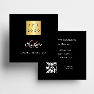 Carte De Visite Carré Logo de code Qr simple en or noir