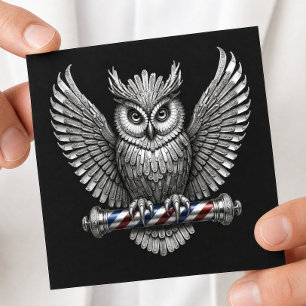 Carte De Visite Carré Logo de coiffeur boutique de barbier Silver Owl Ra