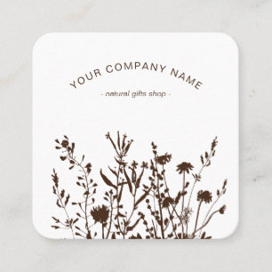 Carte De Visite Carré Logo de croquis floraux de fleurs sauvages rustiqu