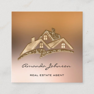 Carte De Visite Carré Logo de la maison de location de l'agent immobilie