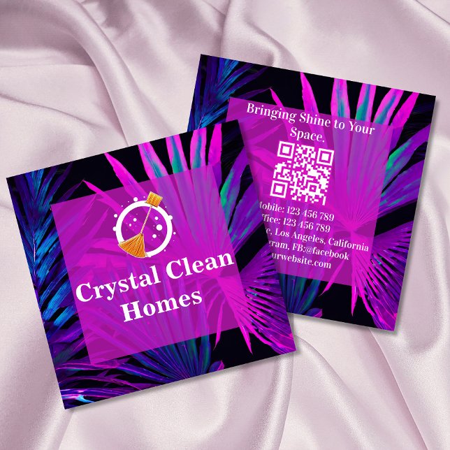 Carte De Visite Carré Logo de la maison moderne de nettoyage domestique  (Créateur téléchargé)