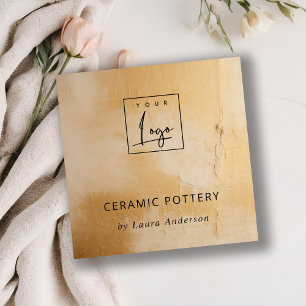 Carte De Visite Carré Logo de la peinture à l'huile d'or beige classique