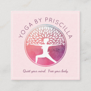 Carte De Visite Carré Logo de la pochette de yoga femme de l'arbre en fl