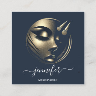 Carte De Visite Carré Logo de l'artiste professionnel de maquillage bleu