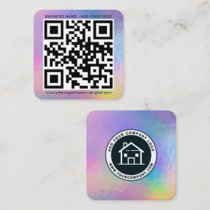 Carte De Visite Carré Logo de l'entreprise et code QR holographique