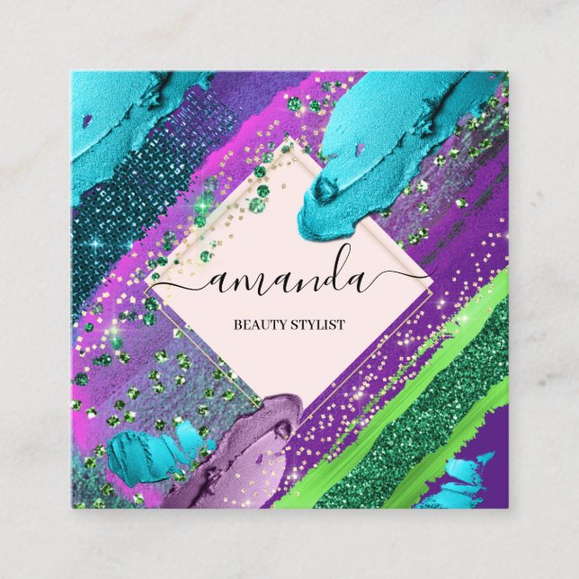 Carte De Visite Carré Logo de maquillage de beauté professionnelle Abstr (Devant)