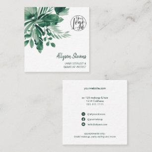 Carte De Visite Carré Logo de maquillage vert tropical