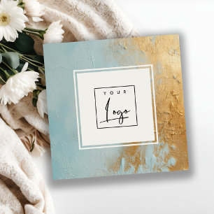 Carte De Visite Carré Logo de peinture à l'huile d'or bleu Aqua artistiq