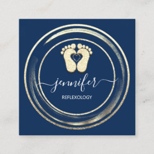 Carte De Visite Carré Logo de QRCode Réflexologie Massage de pieds Blue