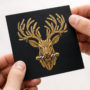 Carte De Visite Carré Logo de salon de coiffure Gold Stag Razor Barber S